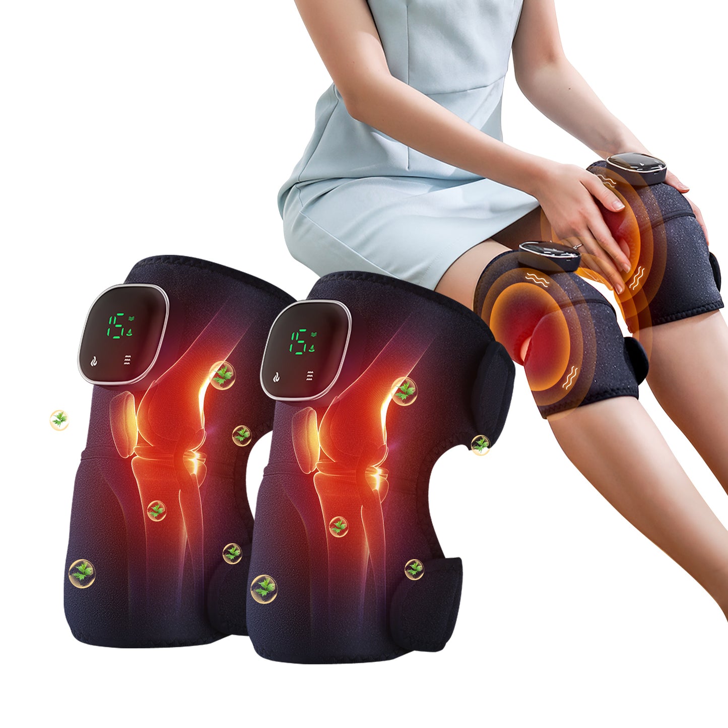 Cordless Knee Massager with Heat Vibration for Pain Relief