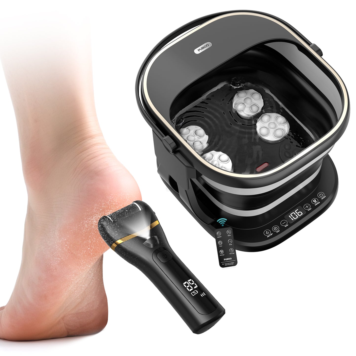 Puboo Electric Foot Spa with Heat and Electric Foot Callus Remover