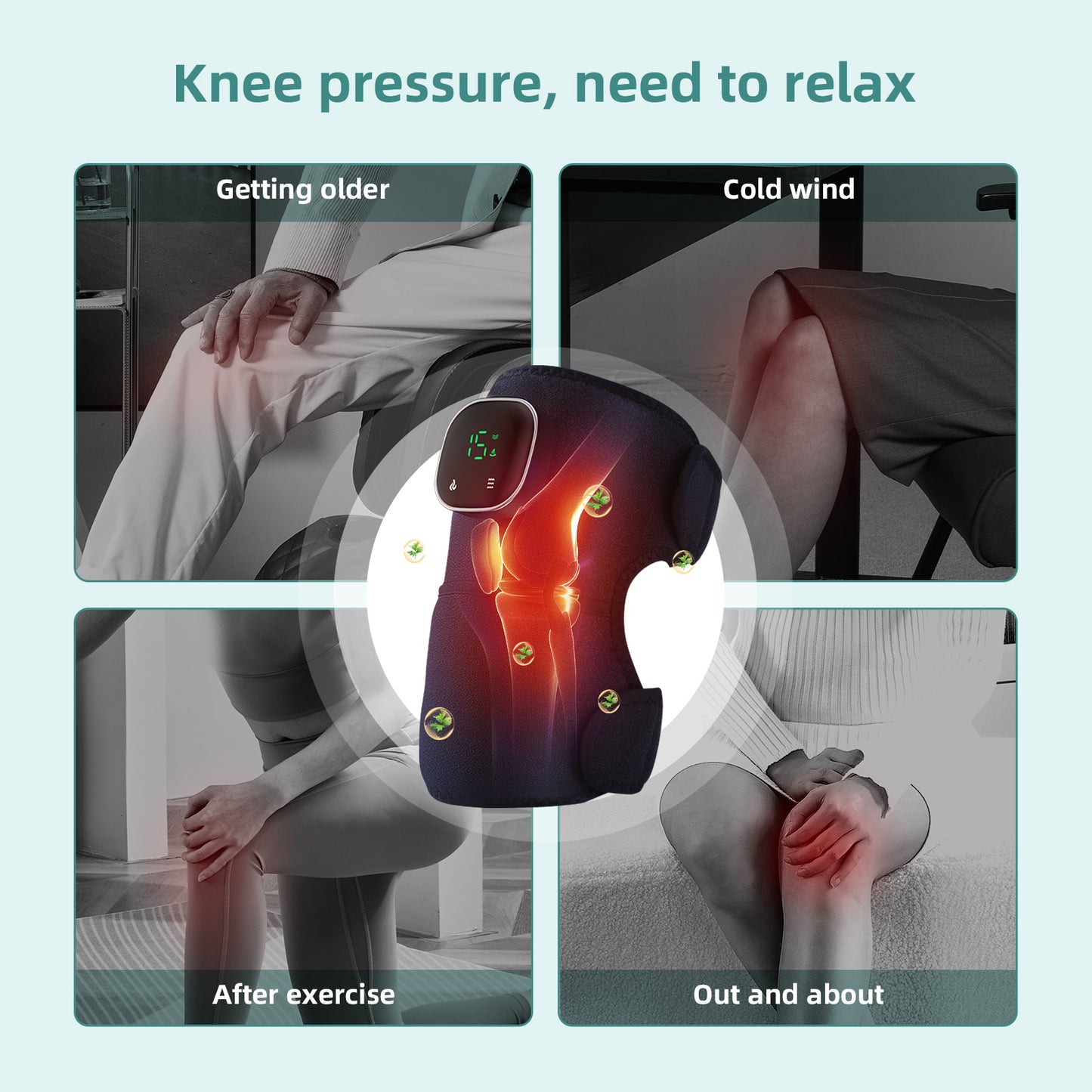 Cordless Knee Massager with Heat Vibration for Pain Relief