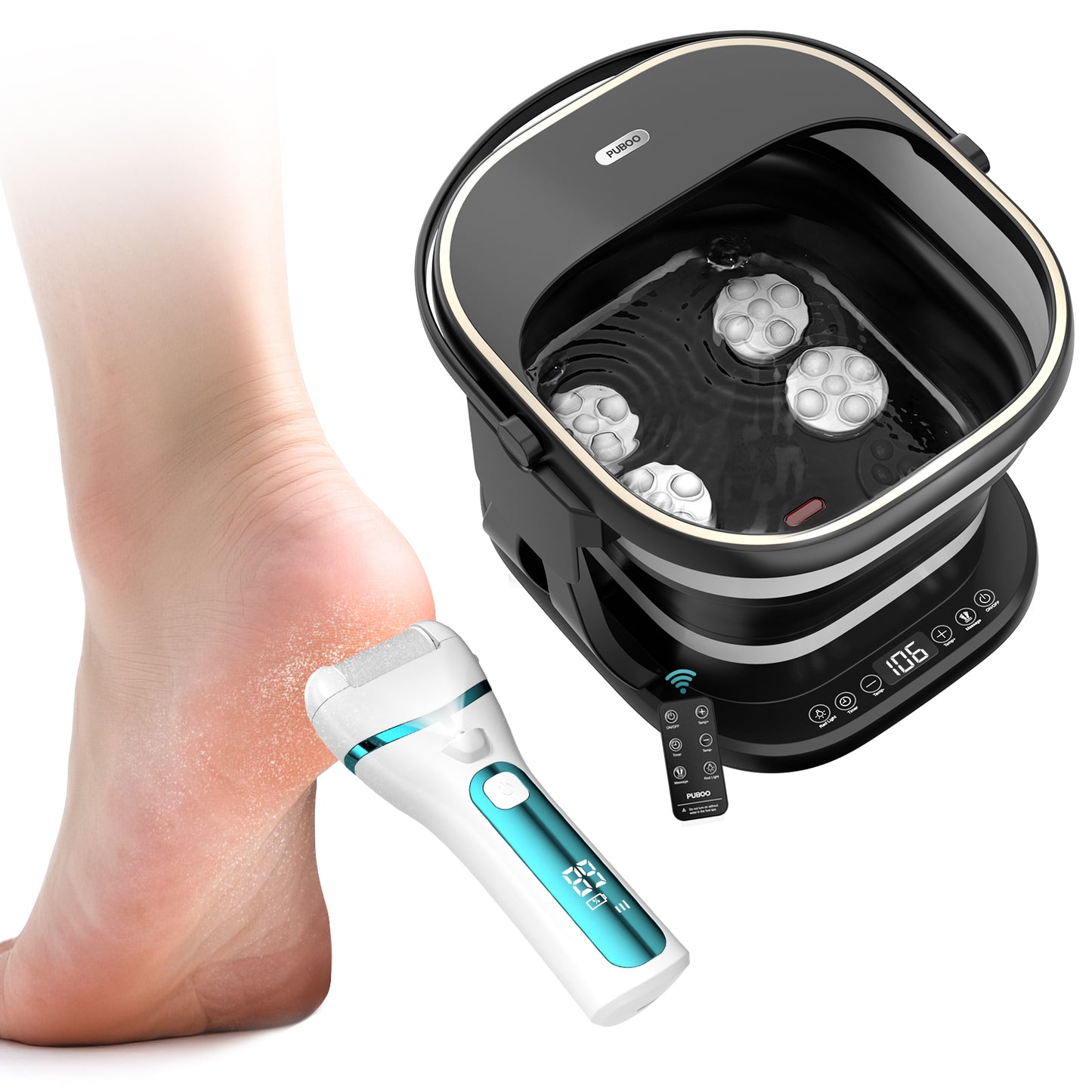 Puboo Electric Foot Spa with Heat and Electric Foot Callus Remover