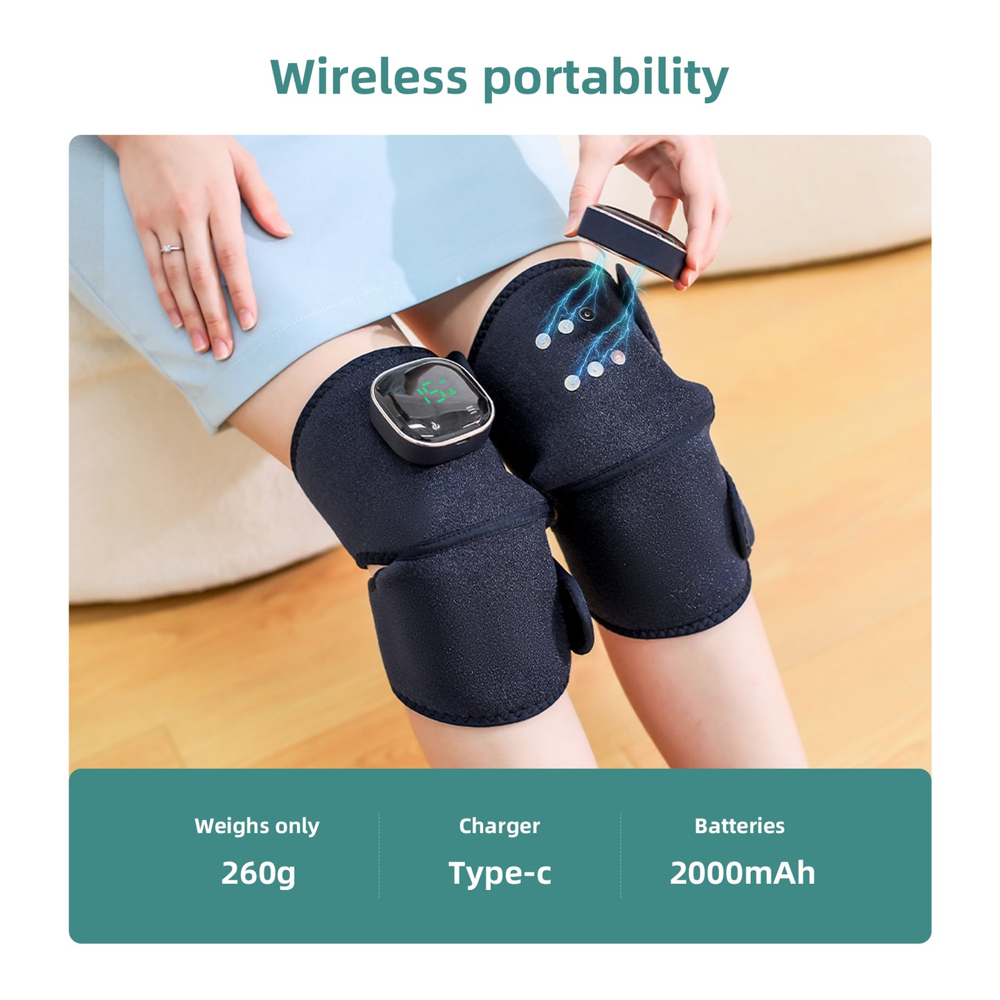 Cordless Knee Massager with Heat Vibration for Pain Relief