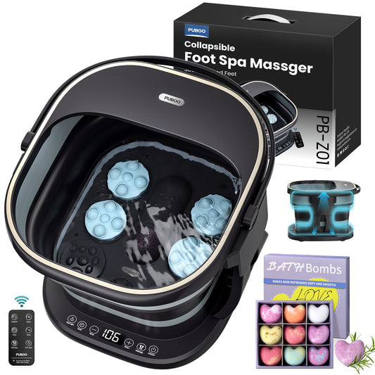 Puboo Foot Spa Gift Set with Heated Collapsible Foot Bath & Bath Bombs