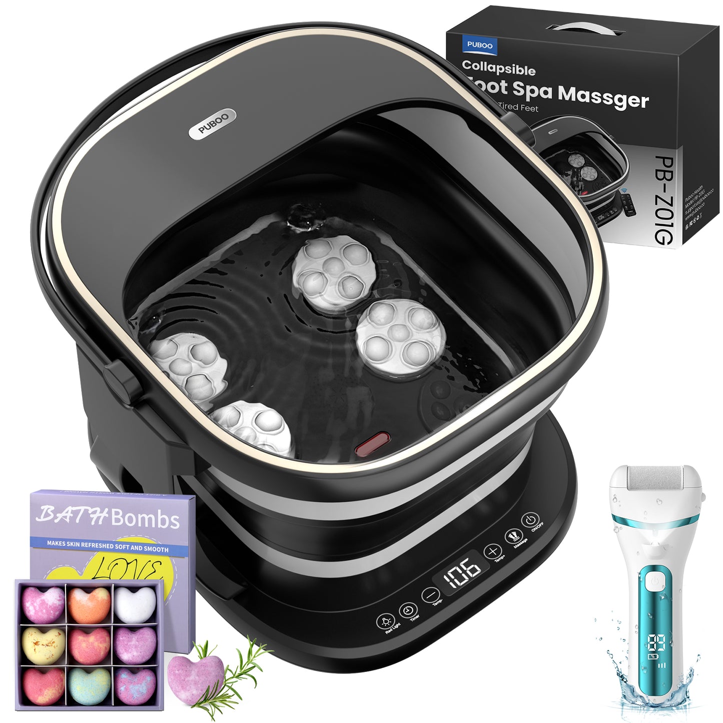 Puboo Foot Spa Bath Massager with Heat Electric Callus Remover and Bath Bombs